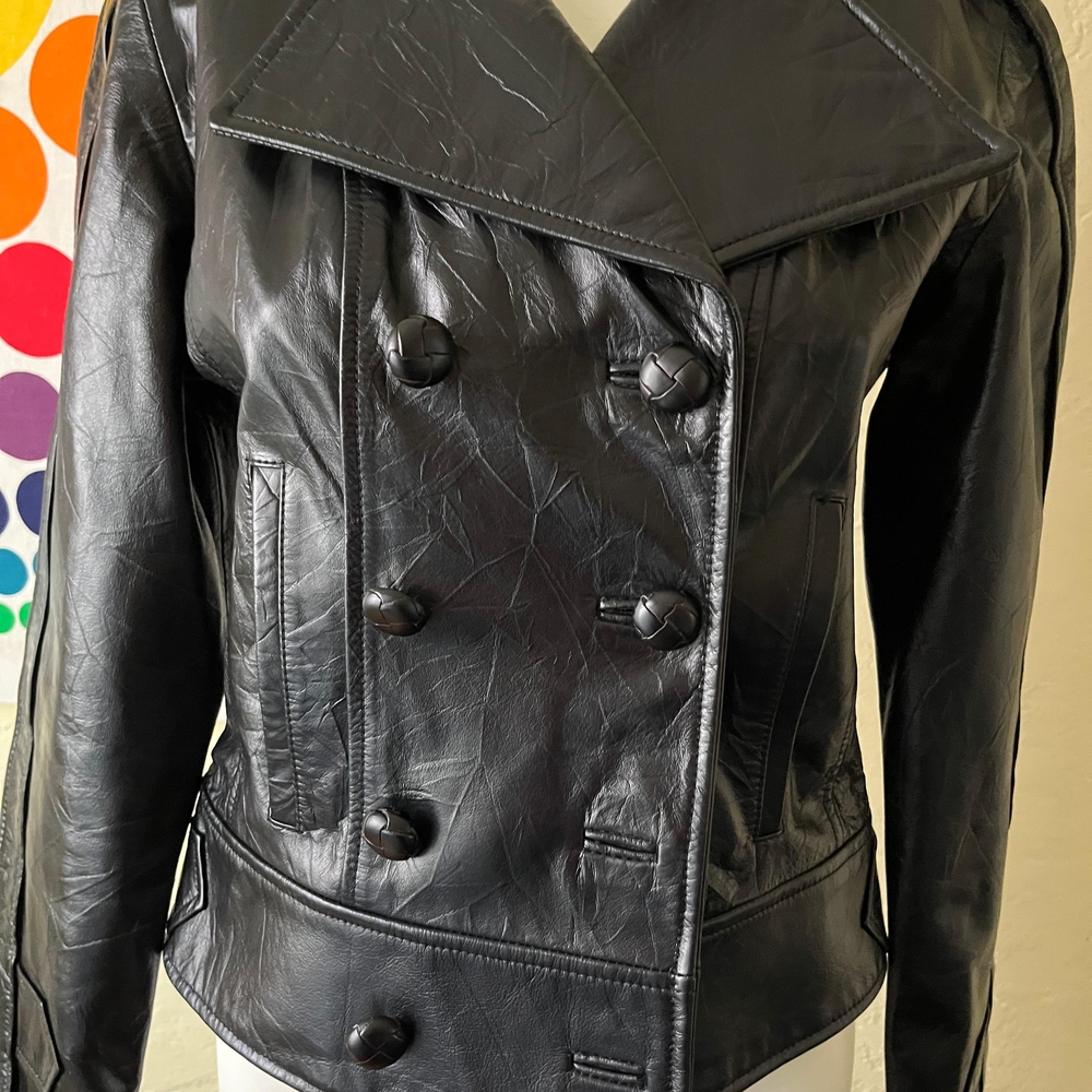 RARE FIND! Vintage Guess Black Double-Breasted Leather Jacket - Picture 2 of 7